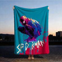 1pc Graffiti Style S-Pider-Man Throw Blanket, Miles Morales Street Art Fleece Blanket, Colorful Abstract Spray Paint Plush Blanket,Cartoon Character Print Blanket,Cartoon Sofa Throw Blanket,Cartoon Blanket Fluffy,Camping Blanket,Christmas Present Modern Fashion Gift Suitable For Home Bedroom Bed Sofa Office Lunch Break Cover Picnic Blanket - 彩色 - 查看 1