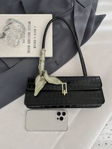 新款纯色PU围巾包，带盖内层拉链，时尚百搭的法式腋下包，女士法式手拿包，适合女性日常外出、购物聚会、送给女朋友，也是圣诞节和情人节的礼物之选。 - 黑色 - 查看 6