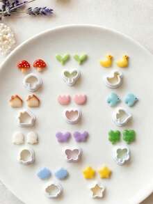 Mini Clay Cutters, Polymer Clay Molds For Cute Mushroom, Duck & Floral Earrings, Ideal For Kawaii, Whimsical & Cottagecore Style Jewelry, Great For Casual & Nature Inspired DIY Projects - White - View 1