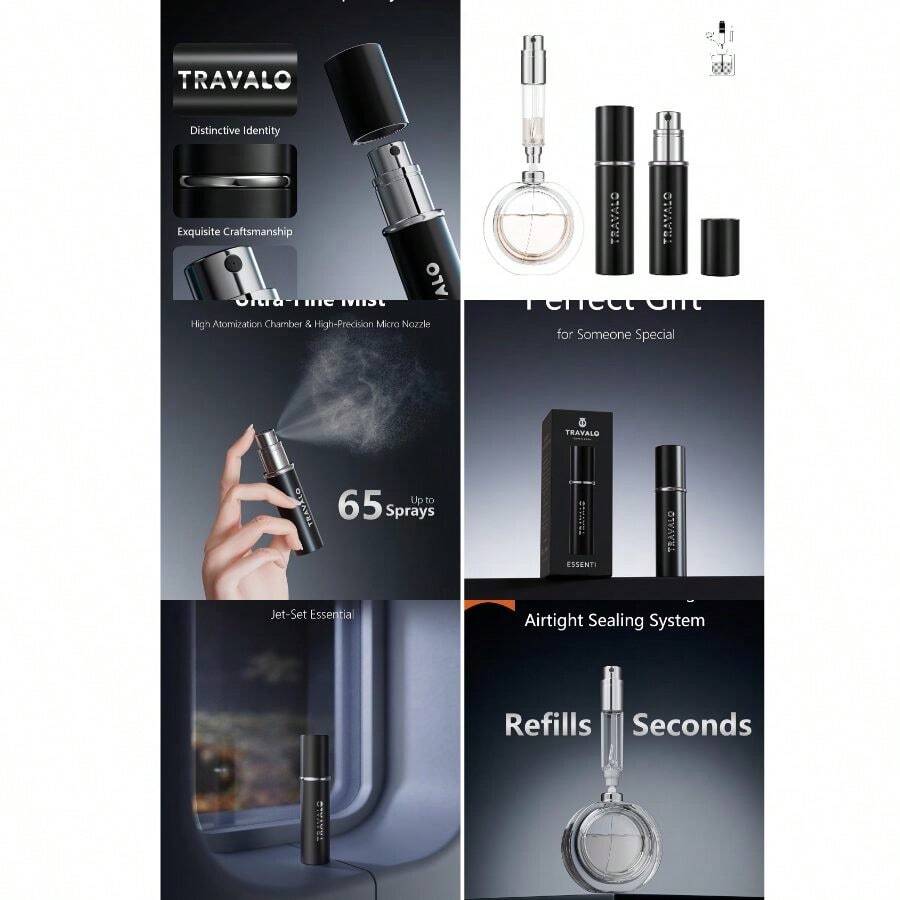 Refillable Perfume Atomizer, Bottom Filling Fragrances Perfume Bottle, Cologne Dispenser, Travel Sized, Portable Sprayer Women Men, (ESSENTI, BLACK) - 黑色 + 精華 - 查看 1