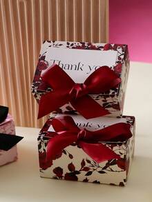 15pcs Rose Themed Thank You Card Gift Box Set, Pink Floral Pattern With Black Ribbon, Party Favor & Return Gift Packaging, Holiday Decor, Metal Commemorative Card, Celebration Theme Design - View 7