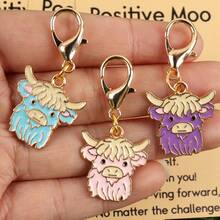 2D 6pcs Cute Highland Cow Inspirational Keychain Set. Artistic Fresh Healing Gift. Suitable For Backpack/Schoolbag/Phone Case DIY Decoration, Applicable For Father's Day/Birthday/Holiday Party/Graduation/Back To School/Daily Use. Exquisite Versatile And Fade-Resistant - View 5