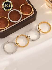 Znice 2026 New 304 Stainless Steel 18K Gold Plated Stackable Ring Set, Women's, Four-Leaf Flower And Spiral Fully Paved Rings, Hypoallergenic Minimalist Jewelry, Perfect Mother's Day Gift, Summer Vacation Accessory - Gold - View 6