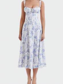 French-Style Long Strapless Dress With Soft Flowers - Maroon - View 1