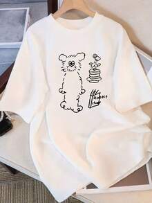 Camiseta de Verano 2025 de Algodón Puro, Holgada, de Cuello Redondo, Versátil, Cómoda, Casual, para Mujer, Juvenil, Moderna, de Manga Corta para Uso Diario - Blanco - Ver 1