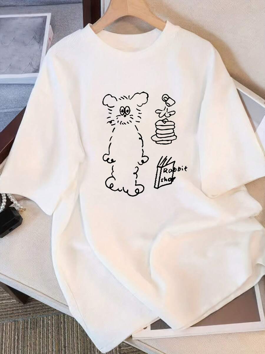 Camiseta de Verano 2025 de Algodón Puro, Holgada, de Cuello Redondo, Versátil, Cómoda, Casual, para Mujer, Juvenil, Moderna, de Manga Corta para Uso Diario - Blanco - Ver 1