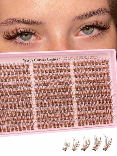 300pcs Brown Cartoon Eyelash Clusters, Natural Wispy Style, 10-16mm Fluffy Cluster Eyelash Extensions, Suitable For Anime Character Cosplay, Plastic-Free, Single Lash Extension With CC Curl