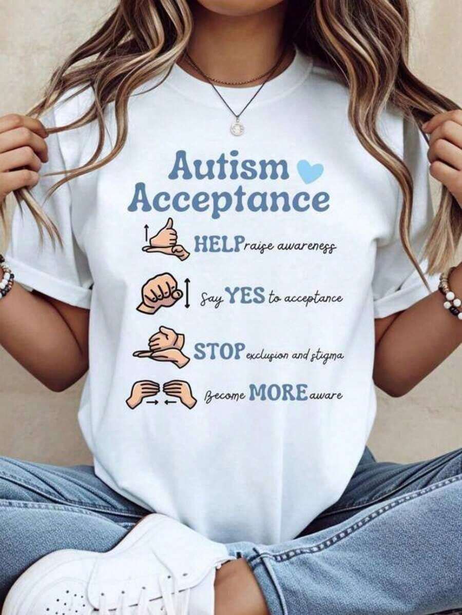 Camiseta de Concientización sobre la Aceptación del Autismo Ayuda a Incrementar la Concientización Di Sí a la Aceptación Detén la Exclusión y el Estigma Sé Más Consciente Camiseta de Apoyo al Autismo Blusas para mujer - Blanco - Ver 1