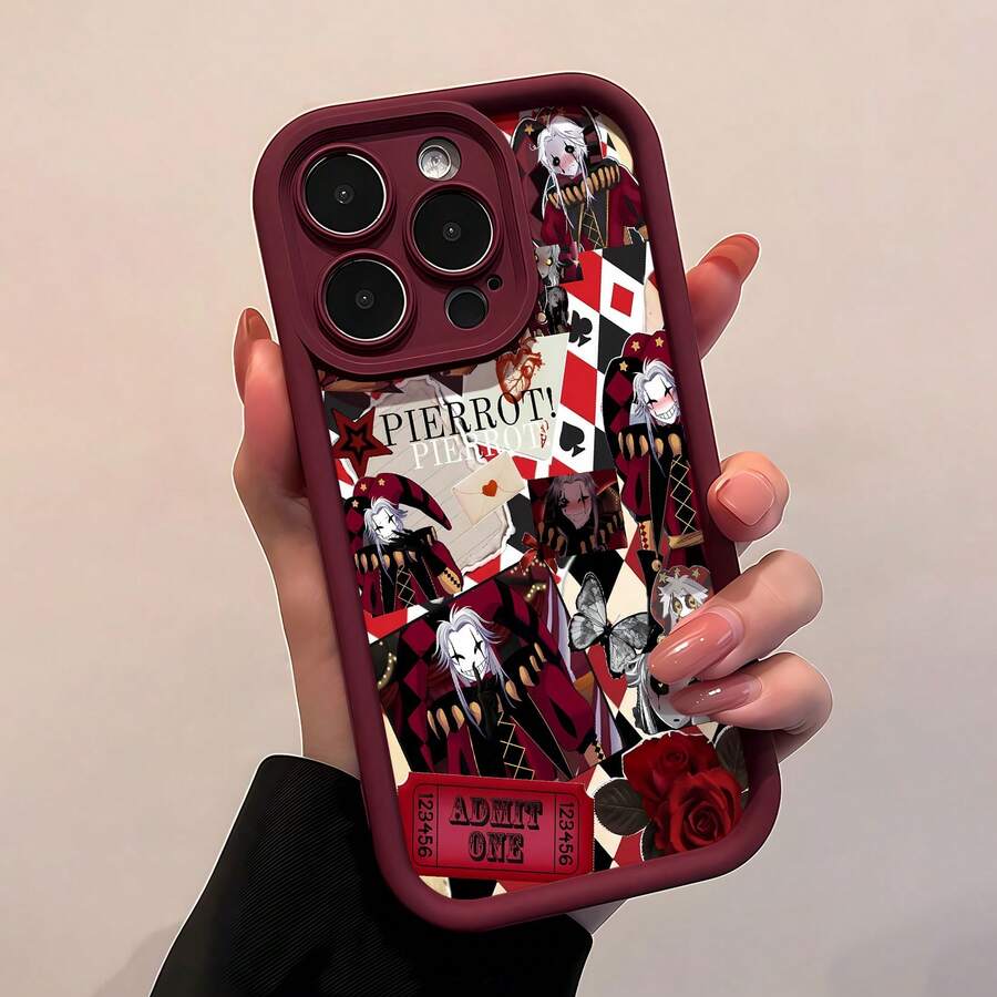 Tema del bufón Pierrot rojo, negro y blanco.funda de teléfono Fundas compatibles con ,Apple,VIVO,OPPO,,, y Honor.Fabricadas en silicona TPU,ofrecen protección contra golpes y caídas.regalos para mamá - Burdeos - Ver 1