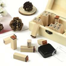 36pcs Alphabet & Number Stamps, Wooden Rubber Retro Design With Storage Box, Suitable For DIY Scrapbooking, Card Making - Multicolor - View 5