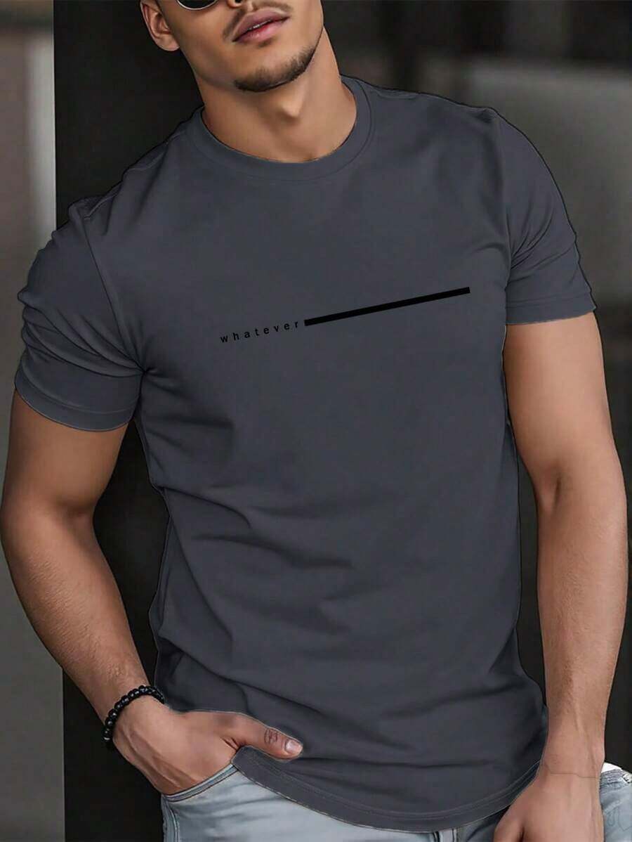 Manfinity Homme Men's Short Sleeve T-Shirt With Crew Neck And Simple Print - 灰色 - 查看 1