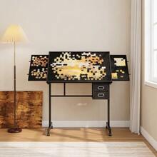 1000-Piece Jigsaw Puzzle, Metal Tabletop Board, Ideal As A Gift For Adults, With 4 Trays And 2 Drawers. - Black - View 4