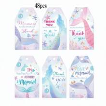48pcs Paper Mermaid Theme Gift Tags, Creative Mermaid Gift Decoration Hang Tags, Gift Packaging Labels - View 13