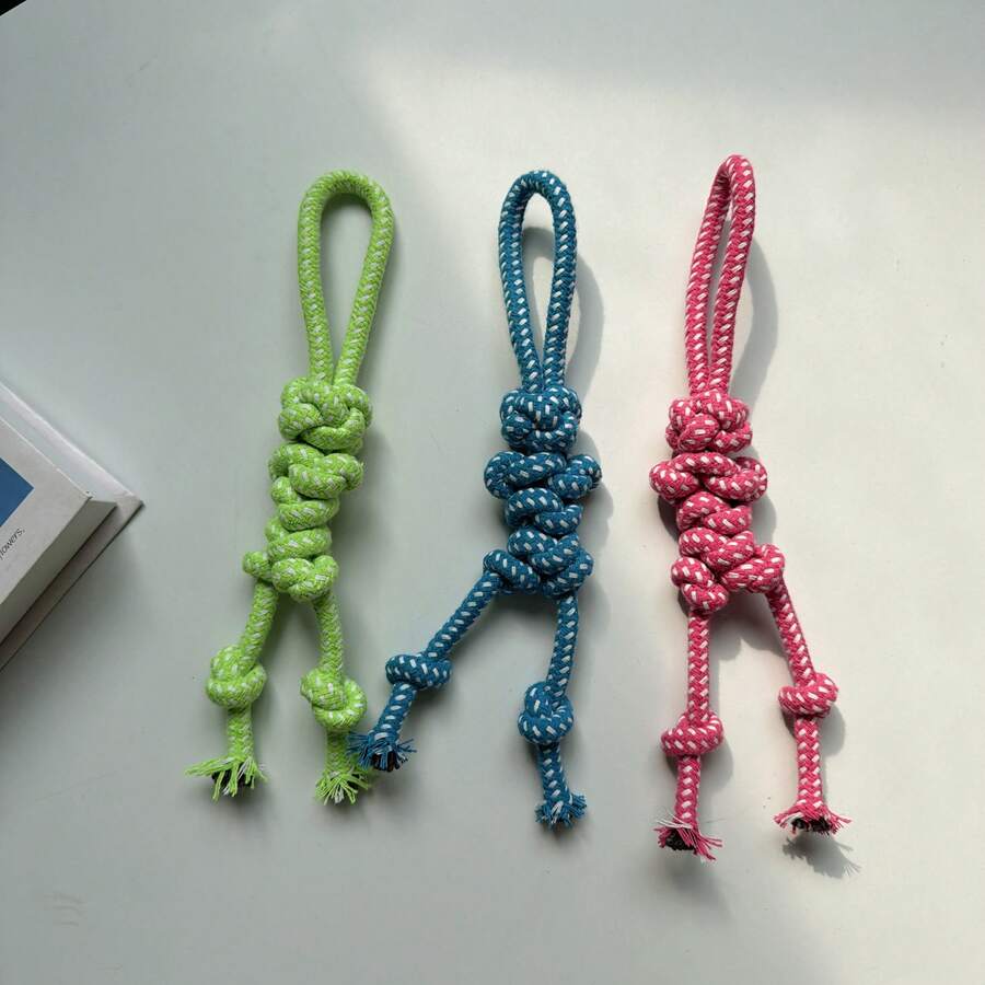 1 pieza Juguete de cuerda de algodón trenzado con colgante de oso, juguete masticable resistente a mordeduras para perros, limpieza de dientes interactiva y cuerda de tira y afloja - Multicolor - Ver 1