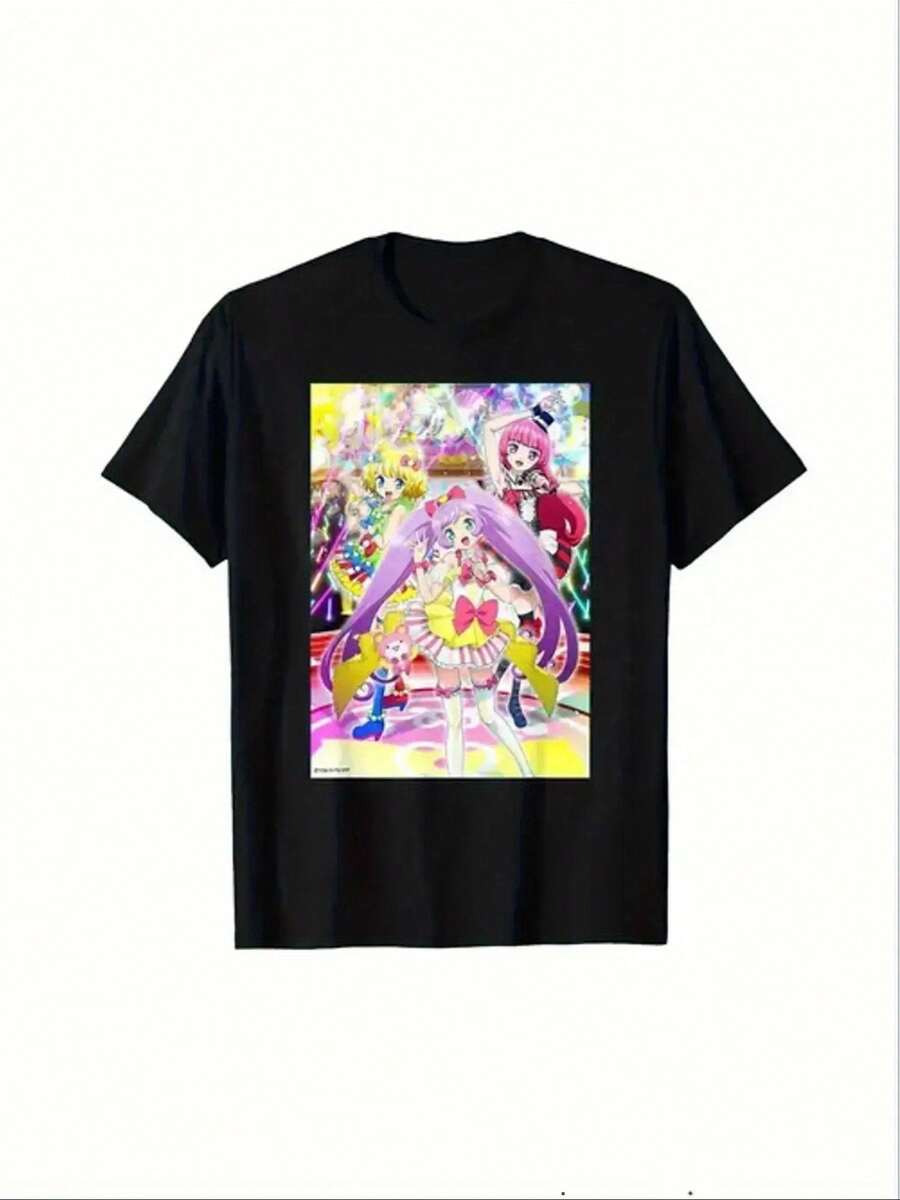 Camiseta unisex casual de corte clásico con estampado moderno de anime Pripara Temporada 1 - Negra, con estampados vibrantes de personajes, manga corta, cuello redondo, estilo casual, unisex, talla grande.,norpojin ropa de calor mujer maija maija mujer luargla deeka ontre mujer premium ontre  mujer blusa casual mujer blusas casuales para dama - Negro - Ver 1