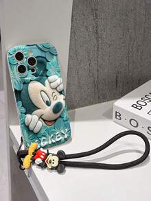 Disney Mickey Mouse Clubhouse Phone Case : 3D Fluffy Pattern Border Protector Phone Soft Phone Case With A Free Cute Mickey Bracelet Chain Lanyard, Mickey, Minnie, Goofy, Donald Duck, Daisy Duck, Pluto, For Apple 17 Promax 17 Pro 16 15 14 13 12 11 Pro Max XS Max X XR Soft Cover Summer Phone Case - trắng - Xem 5