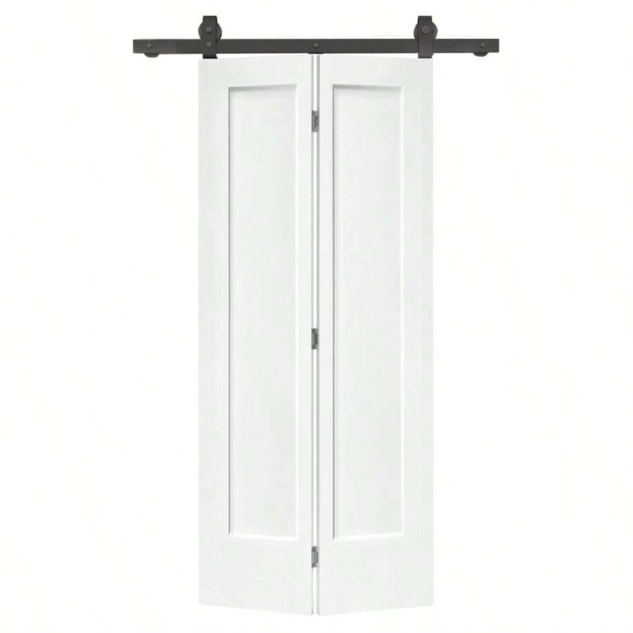 36 In. X 80 In. 1 Panel Shaker White Painted MDF Composite Bi-Fold Barn Door With Sliding Hardware Kit - White; 80" H X 36" W1 - View 1