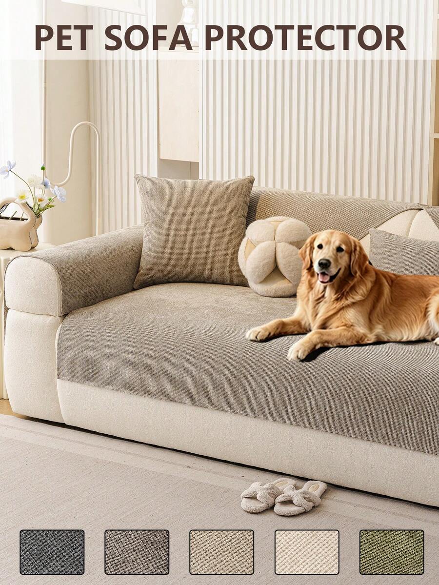 1 pieza Cojín de sofá para mascotas de unicolor minimalista moderno, con protección contra arañazos y resistente a las manchas, antideslizante y se mantiene en su lugar, adecuado para gatos y perros, para uso en todas las estaciones, amigable con las mascotas - Caqui - Ver 1