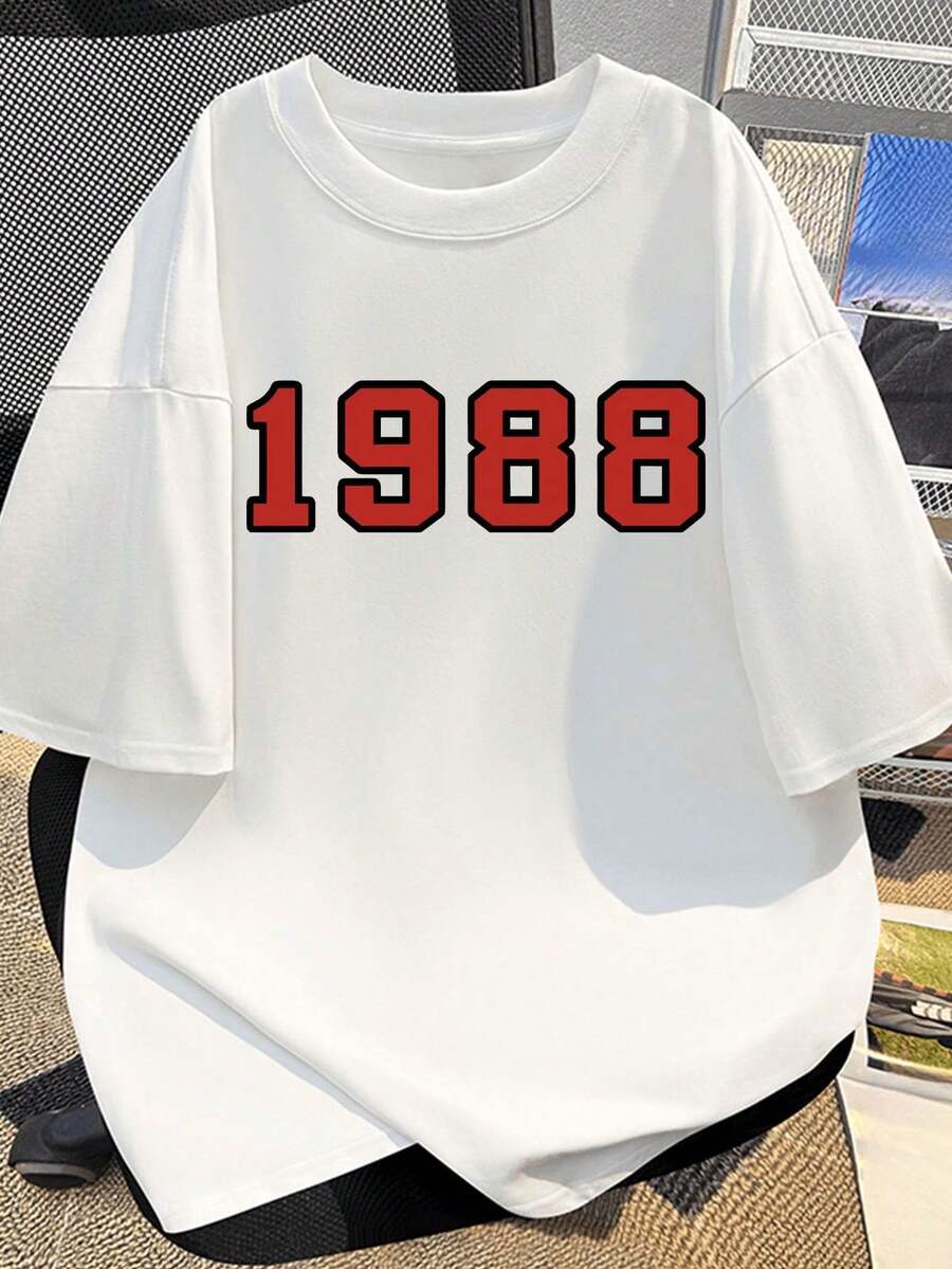 Camiseta de manga corta para hombre, estilo retro, con estampado digital de 1988, pura comodidad y frescura para el verano - Blanco - Ver 1