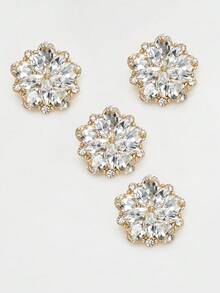4pcs Flower Shaped Crystal Metal Buttons, Multi-Color, Rhinestone Decor Buttons Suitable For Jackets, Suits, Wedding Dresses, Sewing Supplies - Multicolor - View 17
