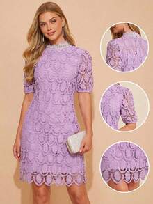 Vestido elegante de encaje en línea A, favorecedora para todos los tipos de Body, vestido para el Día de San Valentín, vestidos rojos elegantes y clásicos - Púrpura malva - Ver 9