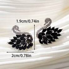 1 par de pendientes de cisne negro con cristal para mujeres, incrustados con circonita cúbica brillante, diseño elegante de animal, adecuado para uso diario y ocasiones - Negro - Ver 6