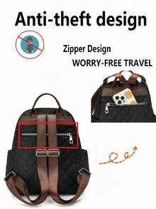 Women's Contrast Color Fashionable Backpack, Versatile Large Capacity Casual Outdoor Lightweight Travel Bag, College Student Schoolbag (Refer To Color Details) - Black - View 6