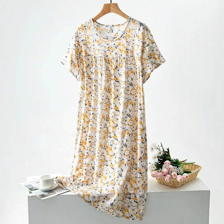 Vestido de dormir con estampado Floral para mujer, ropa de dormir holgada para el hogar, camisón bonito con estampado de cereza, novedad - MH-2 - Ver 1