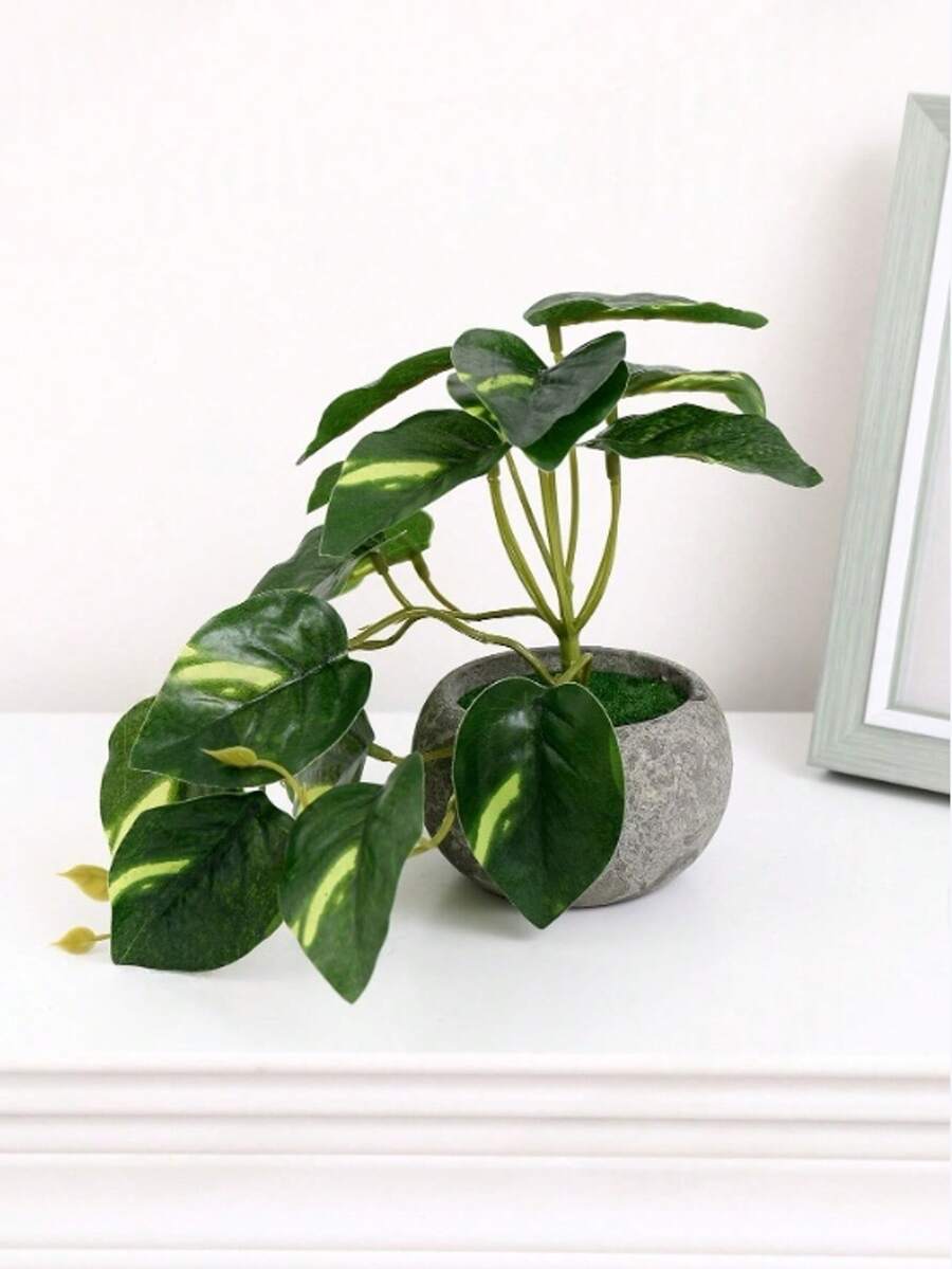 1 cây dây leo giả 18 lá, cao 16cm, trang trí chậu hoa giả thu nhỏ, cây cảnh bonsai xanh sống động như thật cho phòng khách. - màu xanh lá - Xem 1