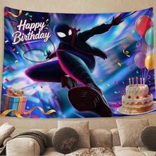 1pc Miles Morales S-Pider-Man Neon Birthday Backdrop, Into The Spider-Verse Themed Party Banner, Glitch Aesthetic Celebration Background Decor ,Themed Birthday Party Backdrop,Cartoon Character Tapestry,The Perfect Gift For Family And Friends, Birthday Party Decoration,Holiday Decoration, Decoration Themed Perfect Gift,Fairy Tale Style,For Bedroom Living Room Corridor, Wall Art, Wall Decoration, Room Decoration - Nhiều màu-A - Xem 3