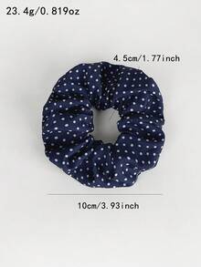 5pcs Retro Brown Scrunchie Set, Polka Dot & Plaid Print Hair Ties, Versatile Daily Hairstyle Essentials Ponytail Elastic Hair Ties - Navy Blue - View 2
