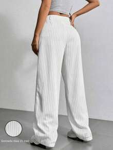 Striped Tailored Wide Leg Pants - Trắng - Xem 3