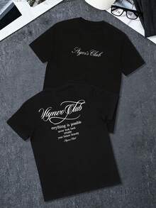 Men's Fashion | Casual Handwritten Letter Slogan Print Short Sleeve Streetwear T-Shirt | Exquisite Design | Summer Essential | Versatile, Showcasing Personal Style - Black - View 3