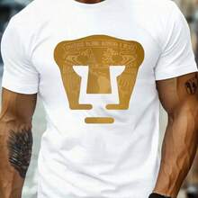Casual T-Shirt, 100% Cotton, Black, 220 Grams, Sizes (S-3XL), Unisex, Long Sleeves, Suitable For All Seasons, Pumas UNAM University Print, Round Neck, Loose Fit, Casual, Sporty - 白色 - 查看 1