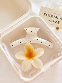 2 Stücke/1 Stück Damen Acryl Weißer Polka Dot Haarspange und Weiß-Gelber Farbverlauf Blumen Haarspange Set, modisch vielseitig, elegant minimalistisch, einfarbige Haarspange, geeignet für täglich, lässig, Party, Strand, Urlaub, Frisur Design, Gesicht/Haare Waschen, Make-up, Kleidung Accessoires, Herbst Mode Haarspange, Herbst Haar Accessoires, Winter Haarspange, Frühling Haarspange, Sommer Haarspange - Verschiedenfarbig - Übersicht 2