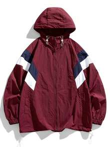 Modcrash Men's Summer Colorblock Lightweight Hooded Jacket For Outdoor Fishing And Sports Fall/Autumn/Winter - Burgundy - View 14
