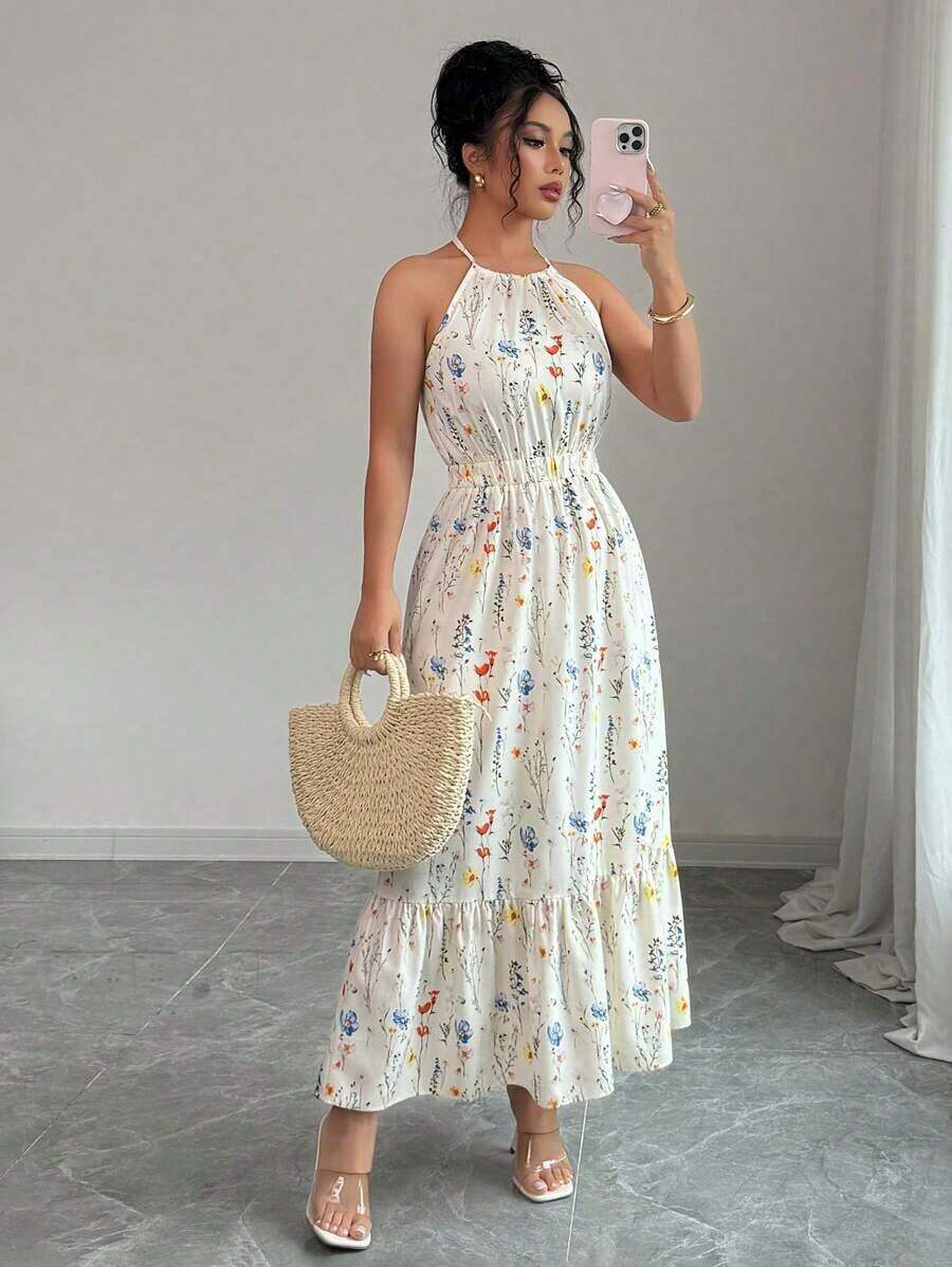 Vestido casual para mujer con camiseta estampada y cintura elástica - Multicolor 2 - Ver 1