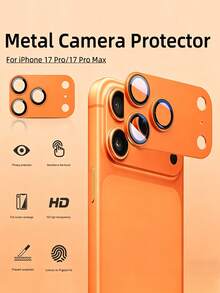 1 Set Camera Lens Protector For IPhone 17 Pro Max/17 Pro - [Military-Grade Drop Protection] [Strong Adhesive] Metal Aluminum Alloy Tempered Glass Camera Screen Protector, Orange Titanium Metal - Orange - View 2
