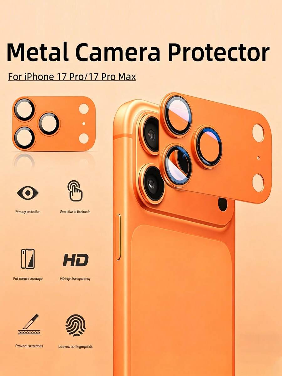 1 Set Camera Lens Protector For IPhone 17 Pro Max/17 Pro - [Military-Grade Drop Protection] [Strong Adhesive] Metal Aluminum Alloy Tempered Glass Camera Screen Protector, Orange Titanium Metal