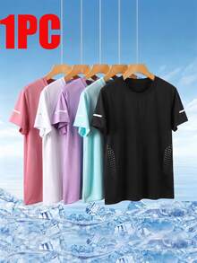 Esta camiseta deportiva casual de mujer de secado rápido de seda de hielo presenta un diseño impreso único, lo que la hace talla grande elegante. Adecuada para uso casual diario, correr, deportes de pelota y actividades de fitness. - Negro - Ver 1
