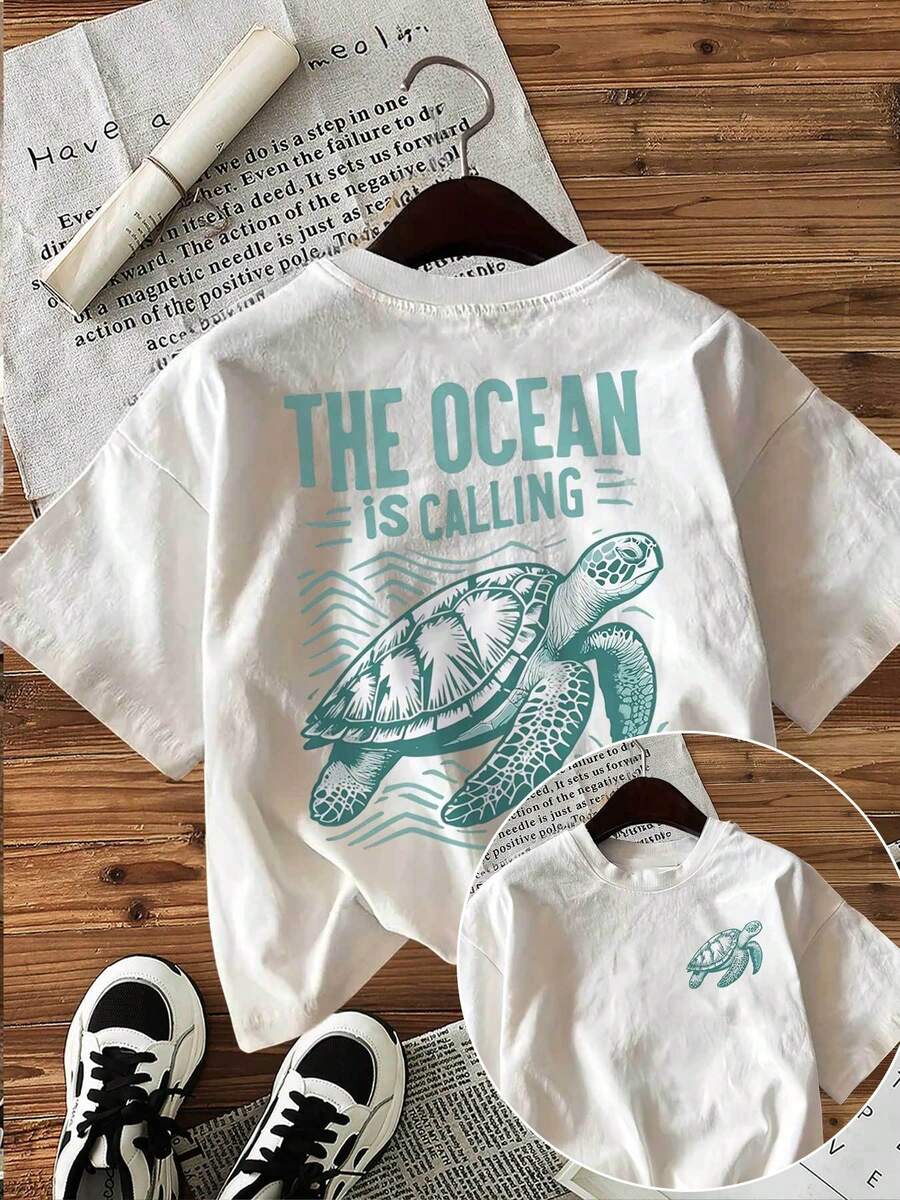 Camiseta Casual de Primavera y Verano para Mujer, Estilo Fresco, con Estampado 'THE OAN IS CALLING', Cuello Redondo y Manga Corta - Blanco - Ver 1
