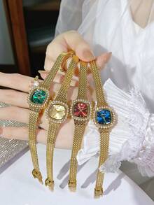 1pc New Fashionable Gold Women's Watch, Retro Luxury Minimalist Elegant Versatile Ladies Quartz Watch Gift - Perak - View 12