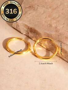 Khuyên tai vòng dày bằng thép không gỉ 316 mạ vàng 18K | Trang sức tối giản, không gây dị ứng và chống nước dành cho nữ | Khuyên tai đeo nhiều lớp, thích hợp đi biển. - vòng - Xem 3