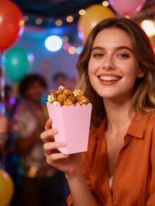 7-Color Mixed Paper Popcorn Buckets, Multicolor Mini Snack Boxes, Suitable For Popcorn, Candy, Cookies, Party Favors, Movie Night - Pink - View 12