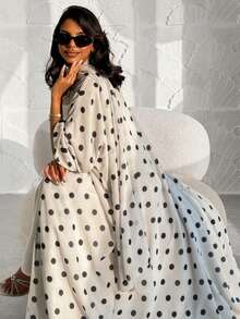 Bộ 2 món: Khăn trùm đầu + Áo choàng Abaya dáng rộng, áo khoác cardigan in họa tiết kín đáo, phù hợp cho phụ nữ Hồi giáo mặc hàng ngày. - Nhiều màu - Xem 27