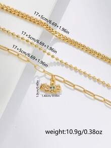 Set Gelang Wanita 3 Buah, Gaya Pantai Musim Panas Bohemian, Termasuk Rantai Dasar Berlapis Emas, Rantai Curb, Rantai Manik-Manik, Rantai Paperclip, Liontin Gurita Zirkonia Tembaga, Gelang Tumpuk Berlapis-lapis, Hadiah Perhiasan Seri Lautan - Yellow Gold - View 7