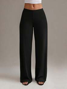 Pantalones rectos de cintura alta para mujer, casuales de primavera/invierno en color blanco - Negro - Ver 1