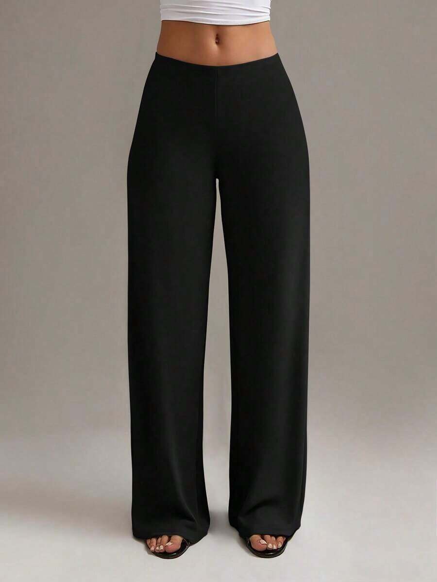 Pantalones rectos de cintura alta para mujer, casuales de primavera/invierno en color blanco - Negro - Ver 1