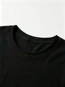Women's Casual Cotton T-Shirt, Short Sleeve And Round Neck, With A Cute Print On The Back, Perfect For Everyday Wear, Regular Length, With Moderately Elastic Fabric, Cute And Casual Style. - 黑色 - 查看 3