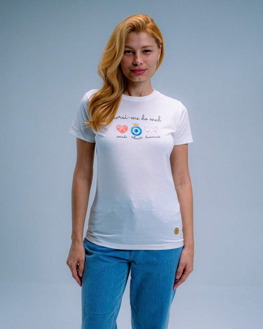 T-shirt Feminina Cristã Cruz Type  - Livrai-me - Branco - Visão 1